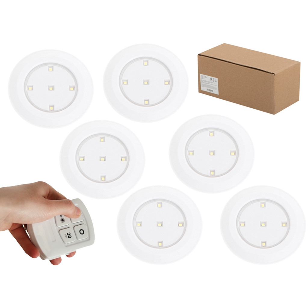 Wireless LED lights with remote control - 6-pack