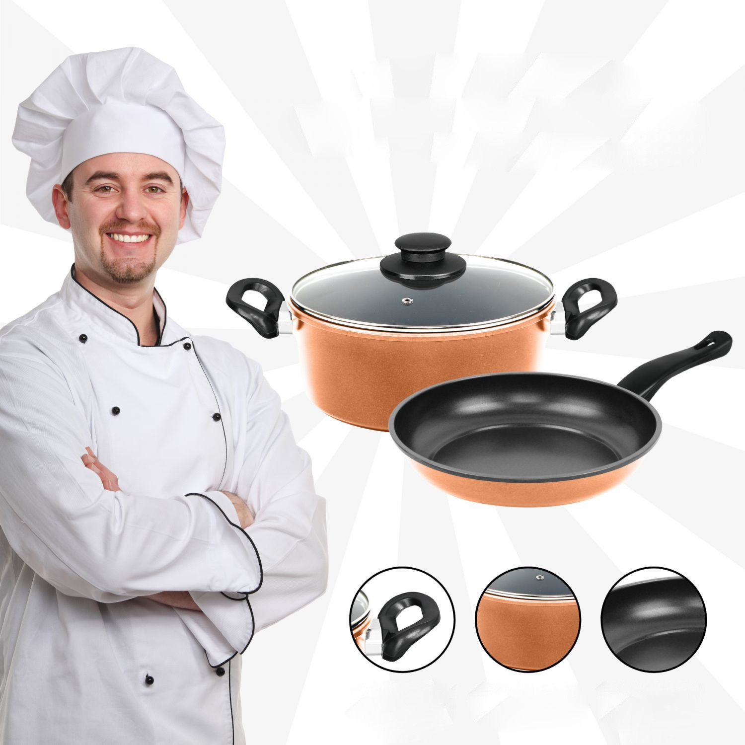 Nonstick copper cookware set - 8 pieces