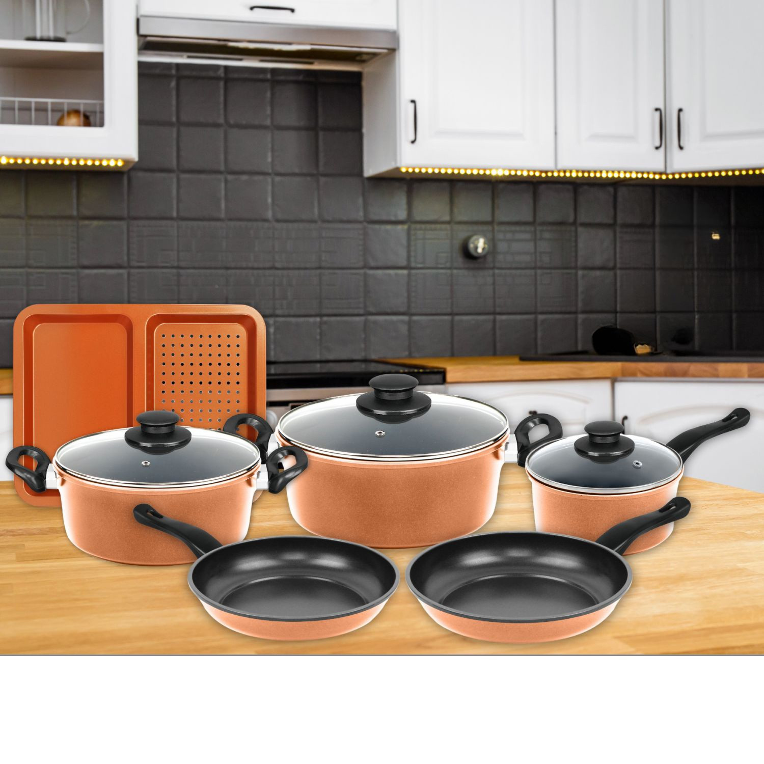 Nonstick copper cookware set - 8 pieces