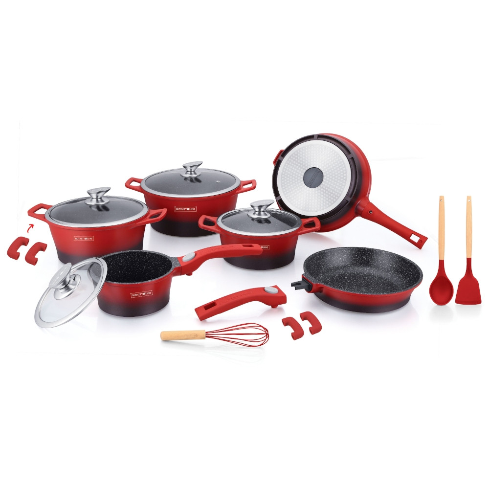 6x Cookware, Marble Coating - Red