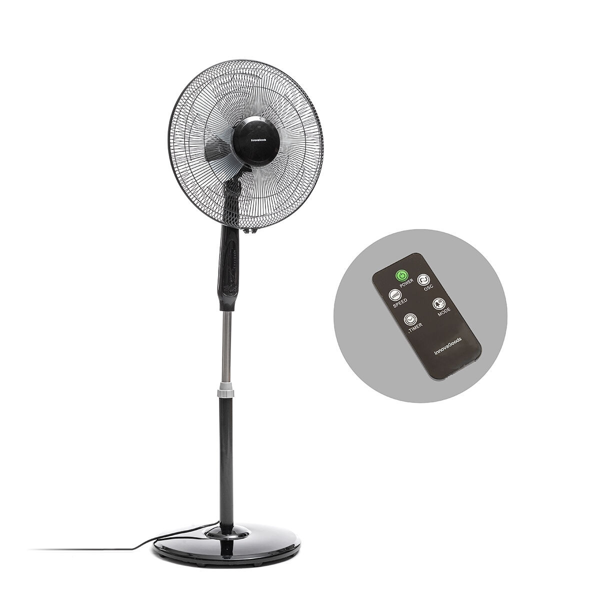 Ventilatore a piantana nero da 45 W con timer e telecomando