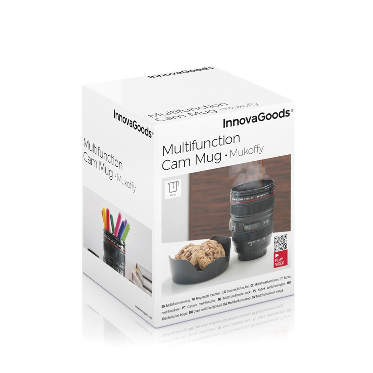 Camera Lens Mug with Lid - 400 ml, Multifunctional