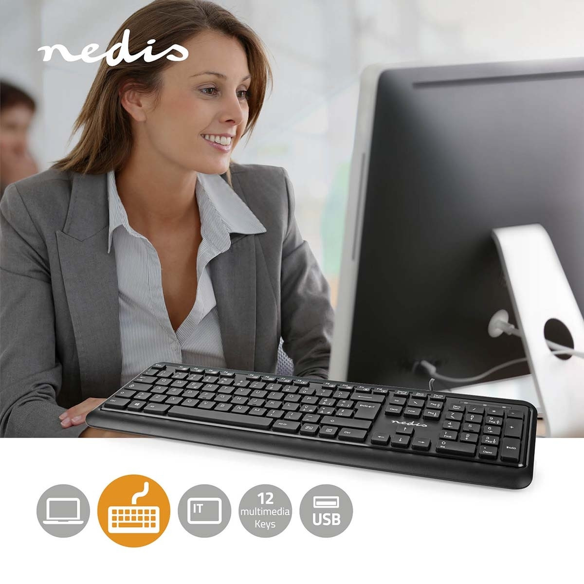 Wired Keyboard | USB-A | Multimedia | QWERTY | IT Layout | Numeric ...