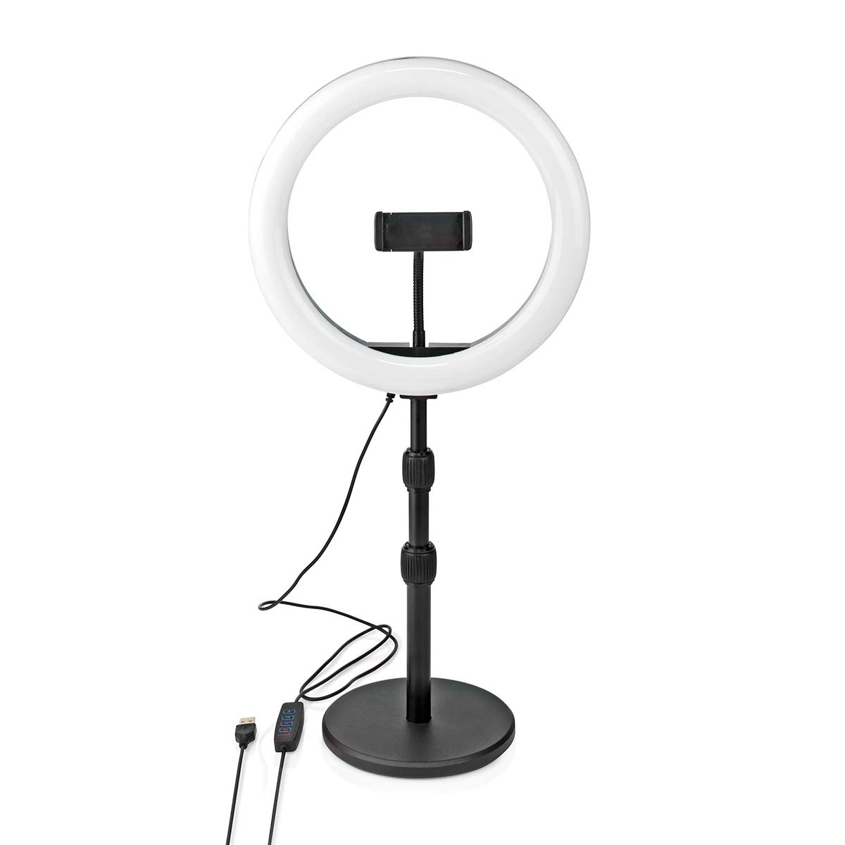 Aneljus | 10 polegadas | 120 LEDs | 2700 - 6700 K | Skrivbord | Svart