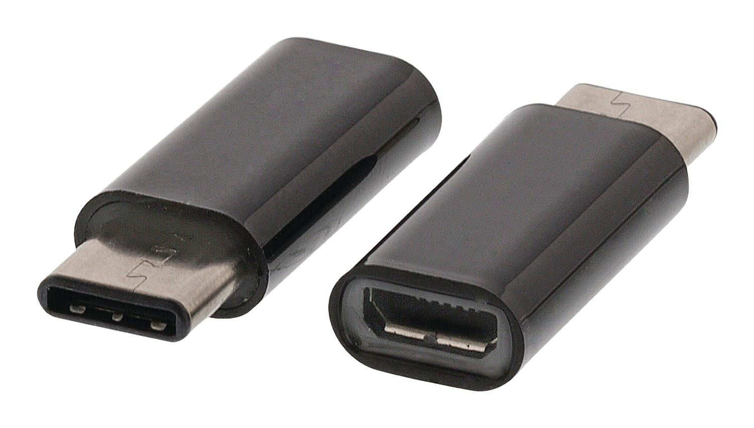 USB 2.0 Adapter USB-C Stecker - USB Micro B Buchse Schwarz