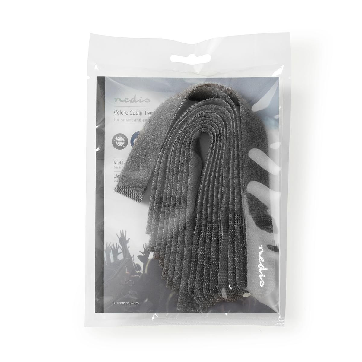Hook and Loop Cable Ties | Plastic bag | Gray | 10 pieces.