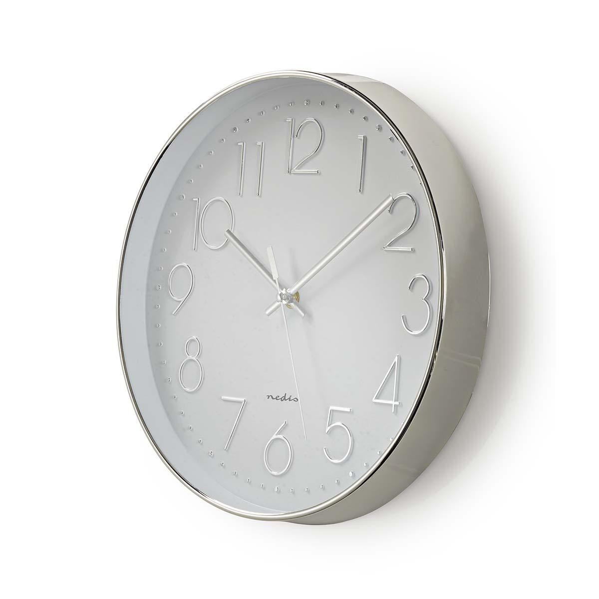 Wall clock | Diameter: 300 mm | Plastic | Silver / White