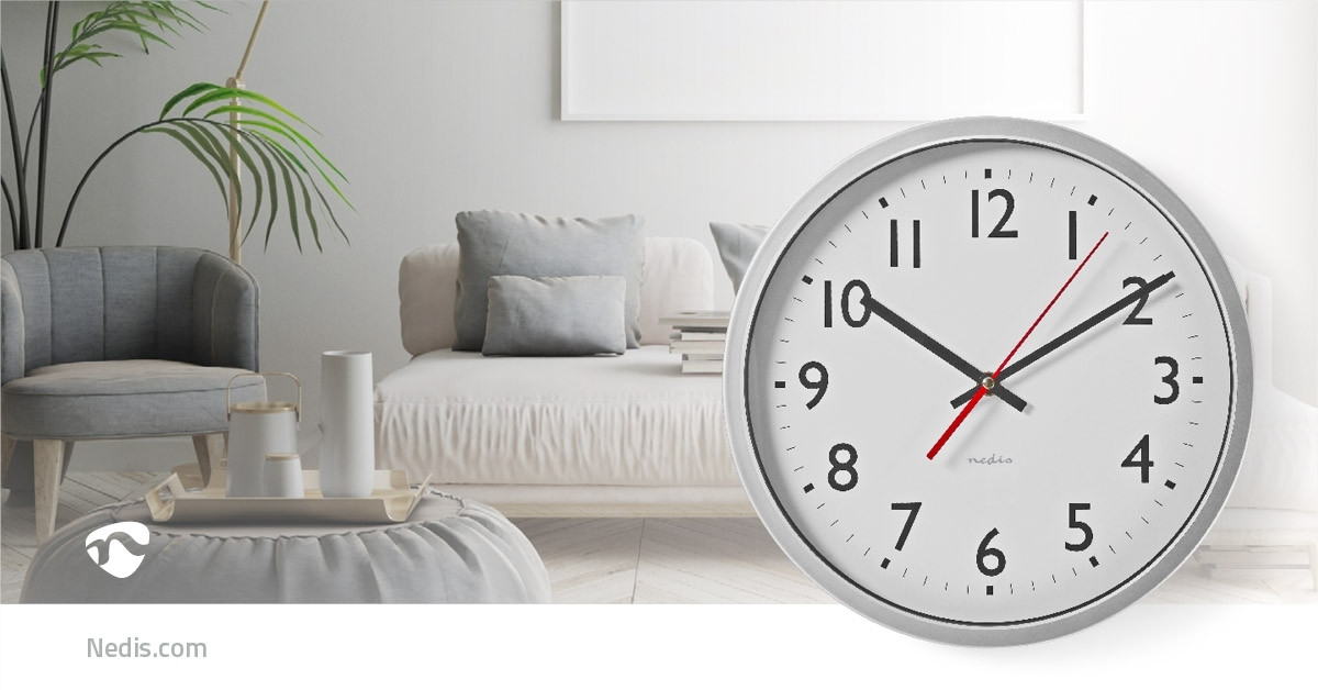 Wall clock | Diameter: 300 mm | Plastic | Silver / White