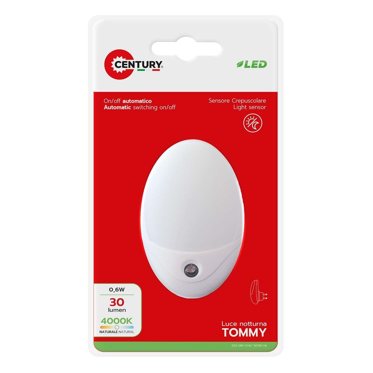 Luz noturna Tommy com sensor crepuscular