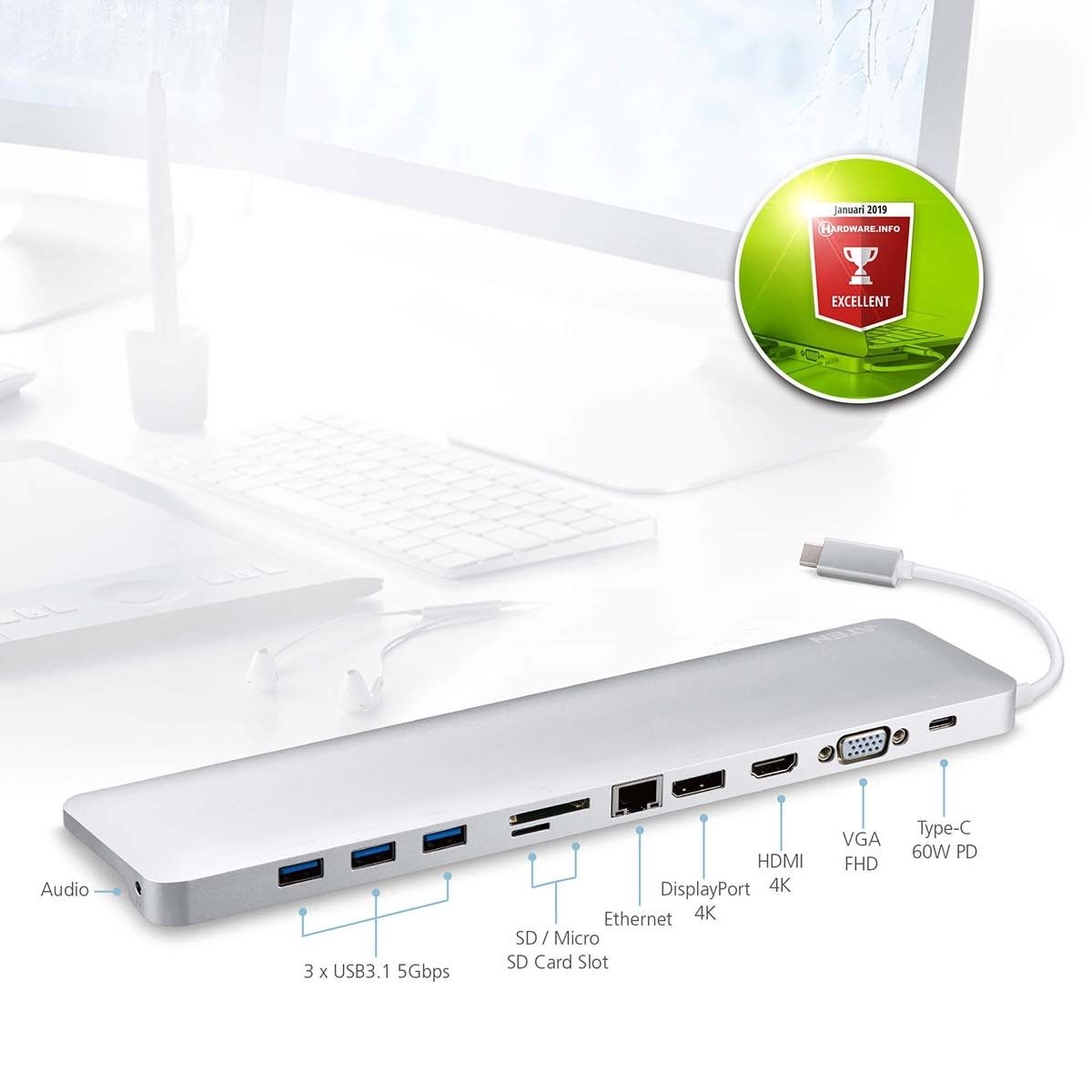 Dock multiporta USB-C com Power Pass-Thr
