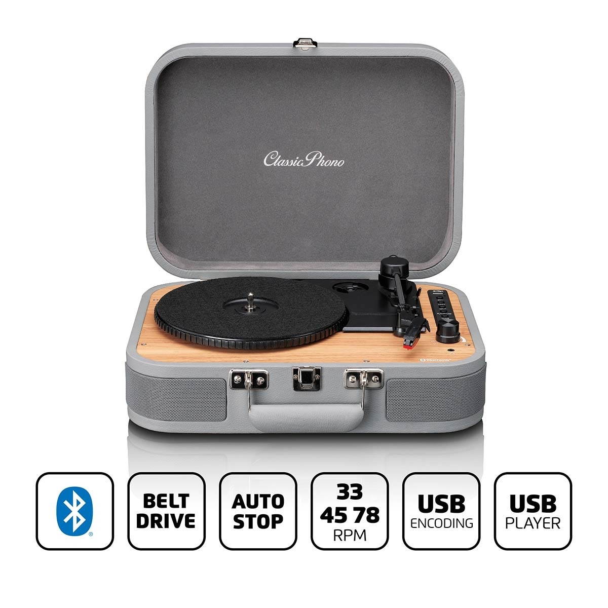 Toca-discos com Bluetooth® e reprodutor/gravador USB