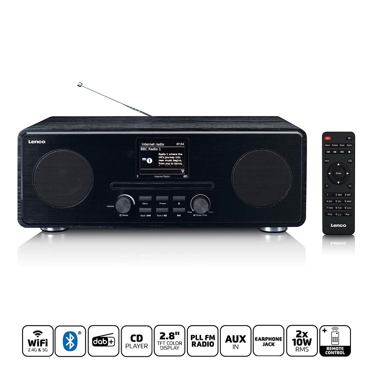 Internet / DAB+ / Rádio FM com leitor de CD e Bluetooth® Preto