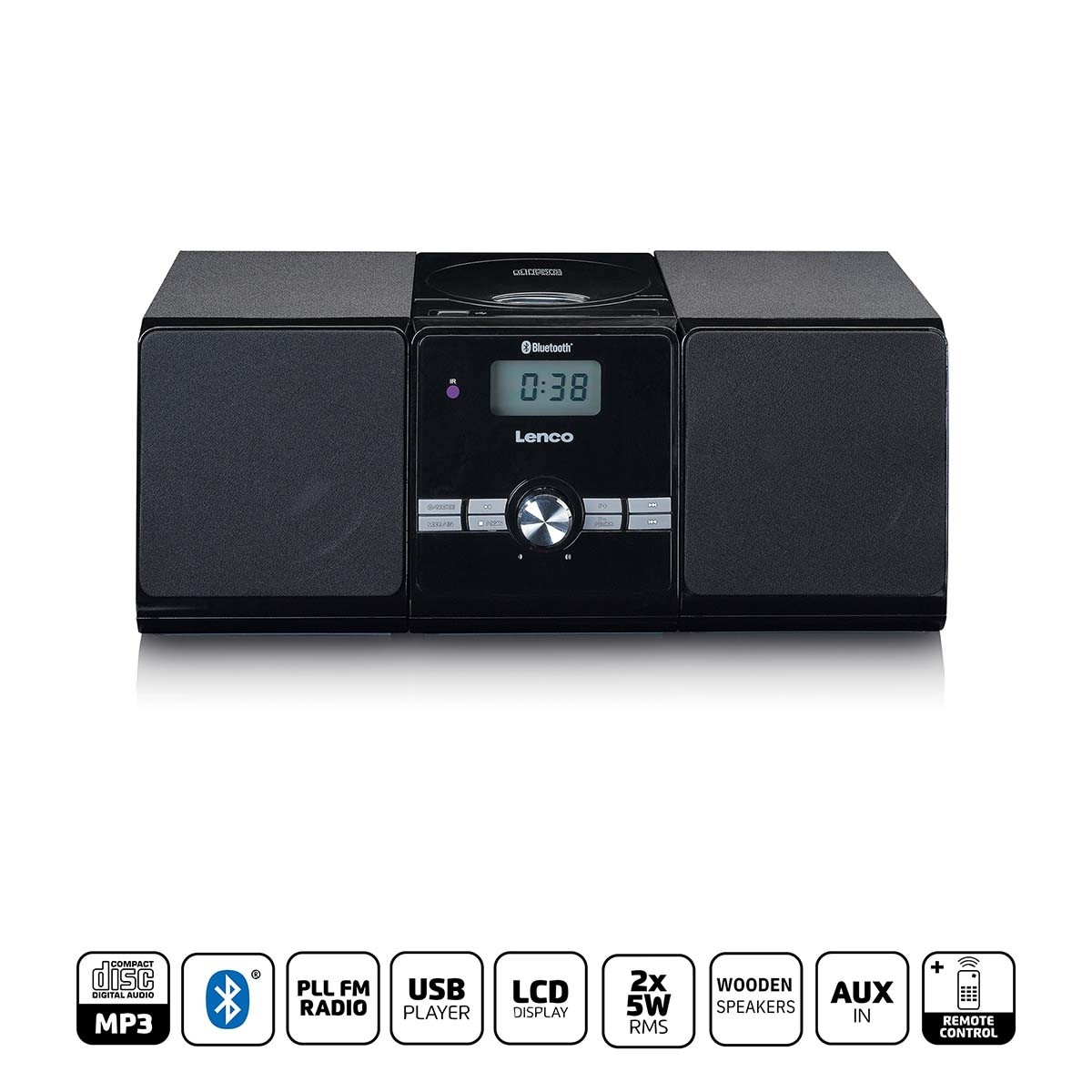 Micro set with CD/MP3 Bluetooth USB Remote Control Black