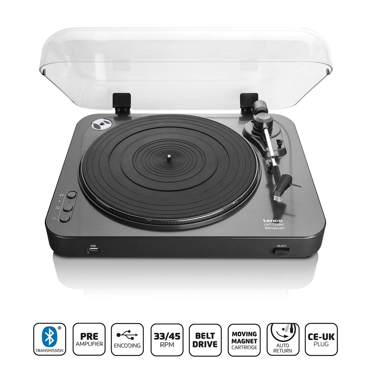 Toca-discos com codificação direta e Bluetooth® Preto