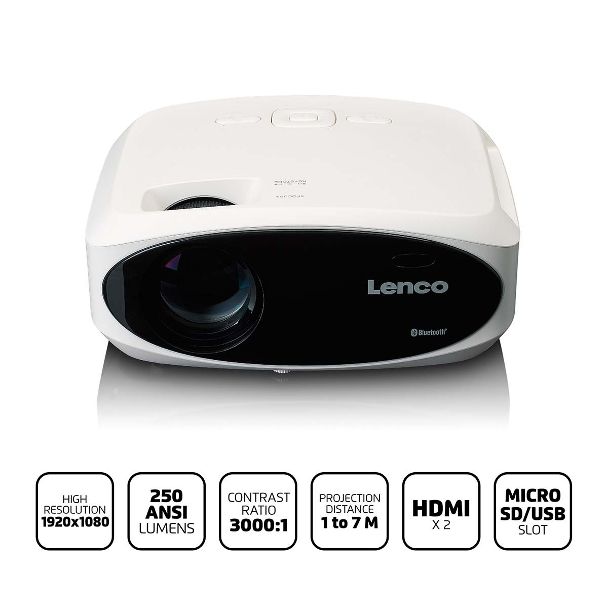 Projetor LCD Full HD 1080P com Bluetooth Branco