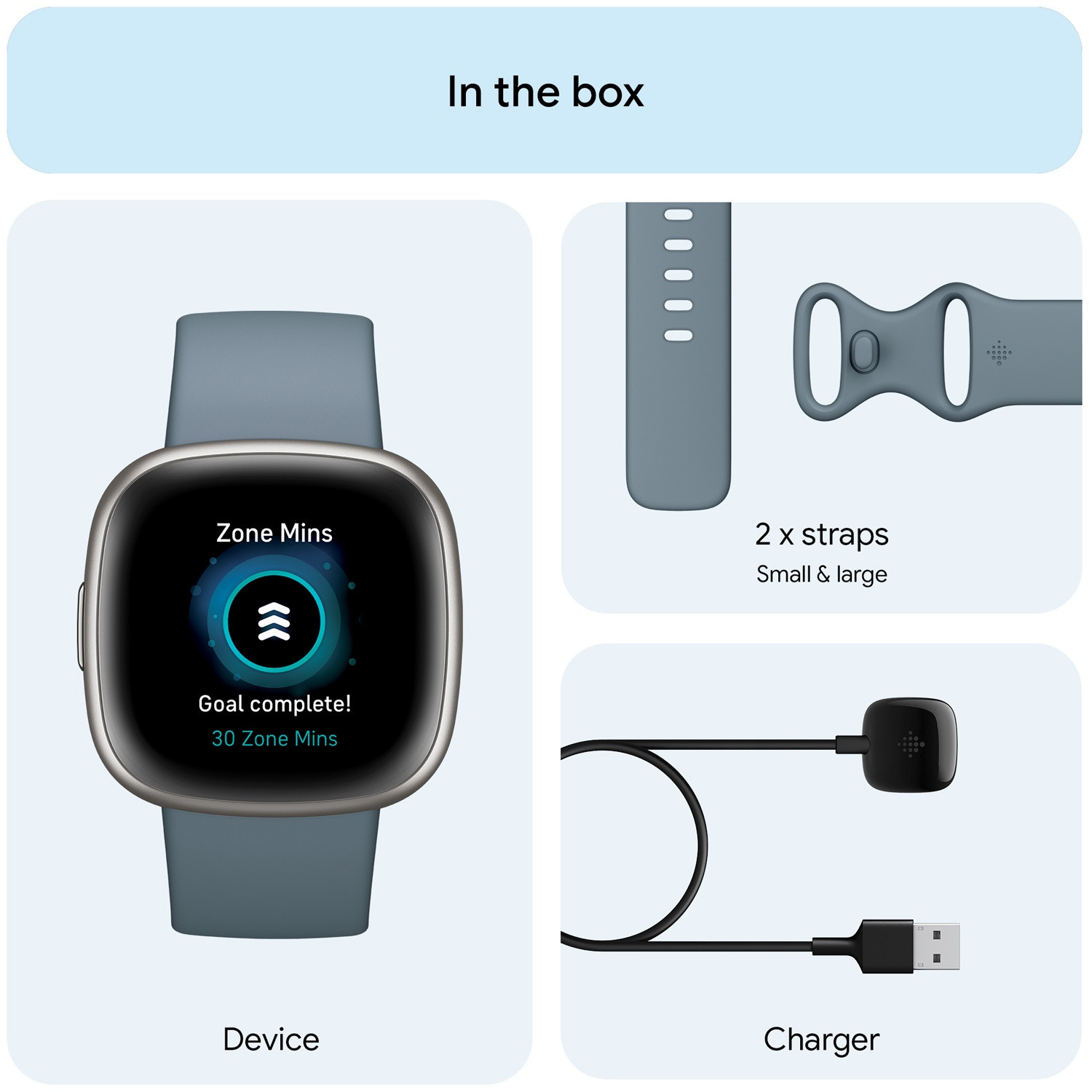 Versa 4, Wasserfallblau/Platin