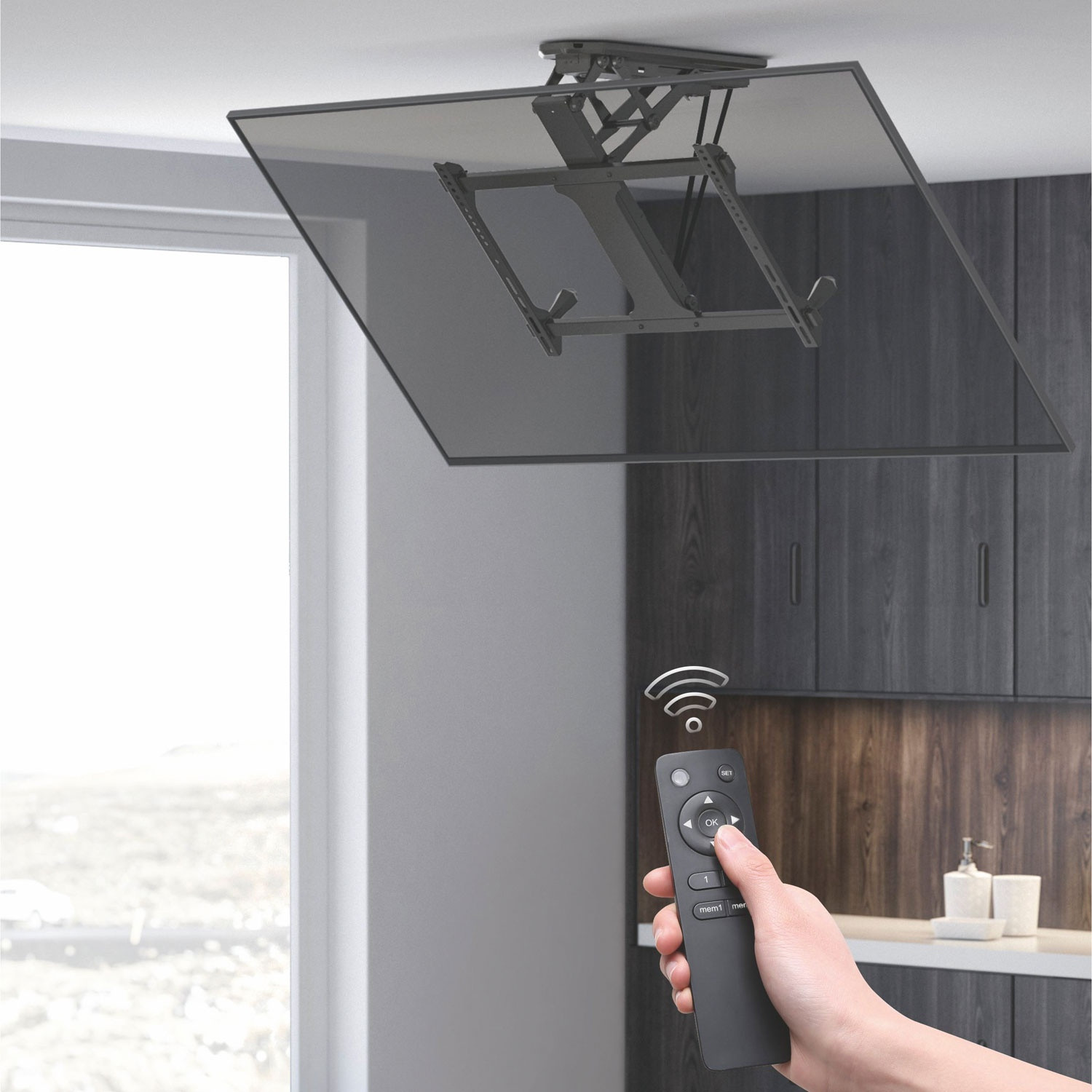 Motorized flipdown ceiling mount for TV 32-70"