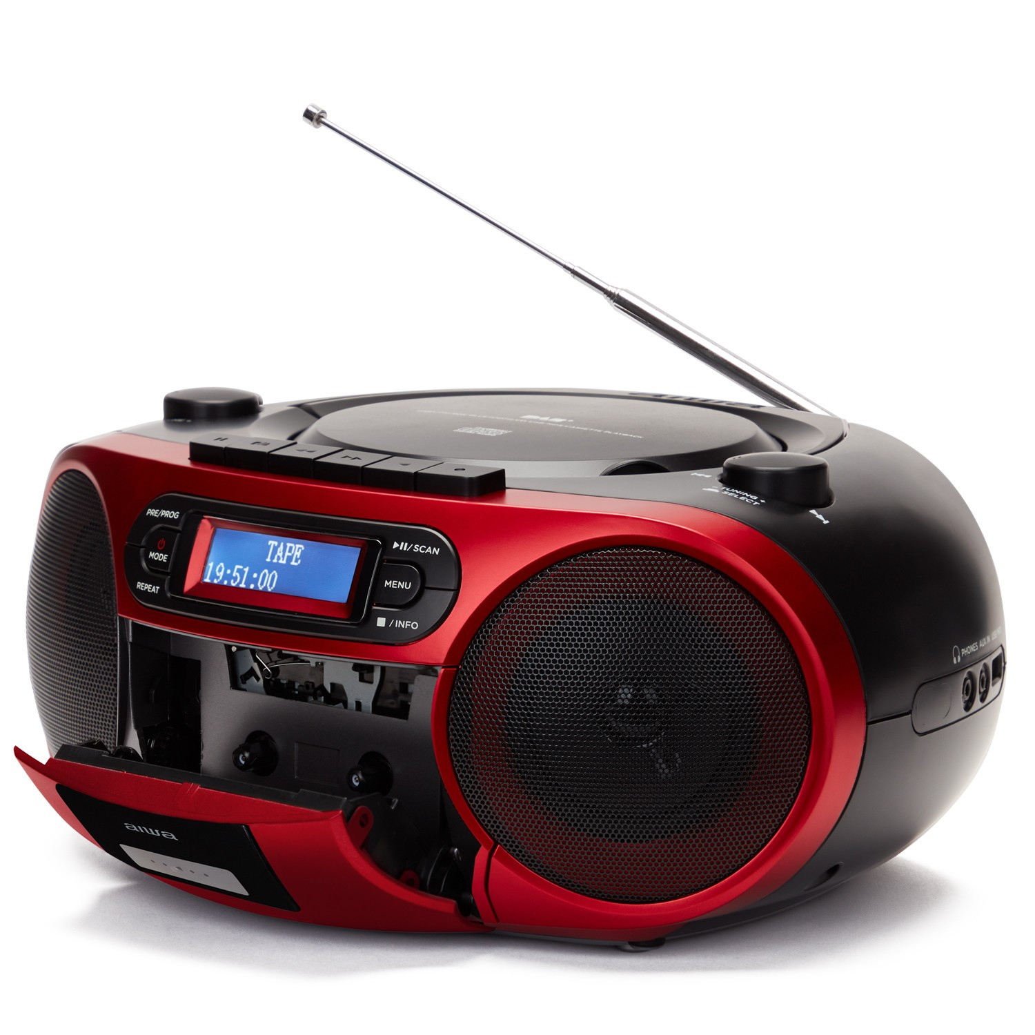 Radio con lettore CD, cassetta e Bluetooth Rosso