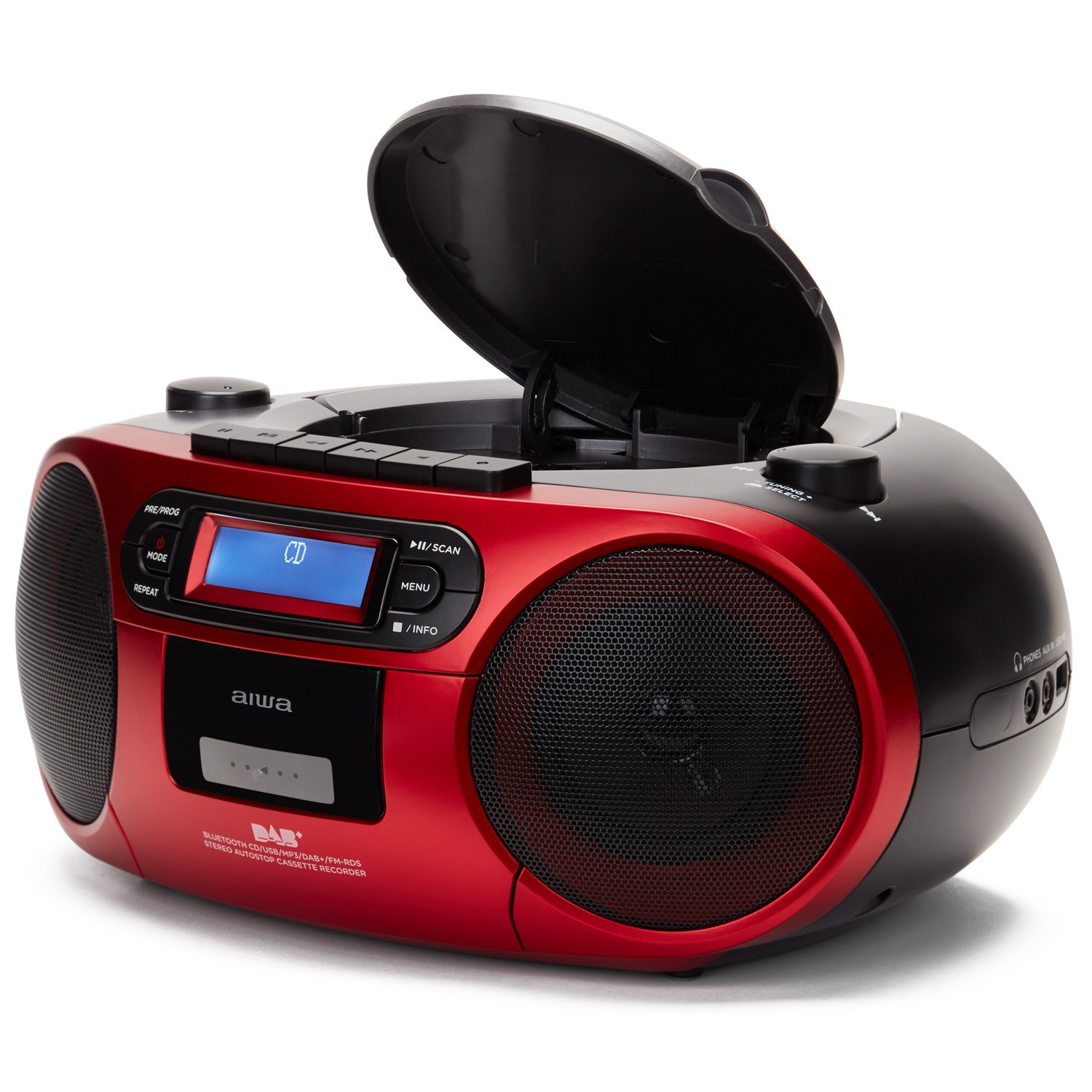 Radio con lettore CD, cassetta e Bluetooth Rosso