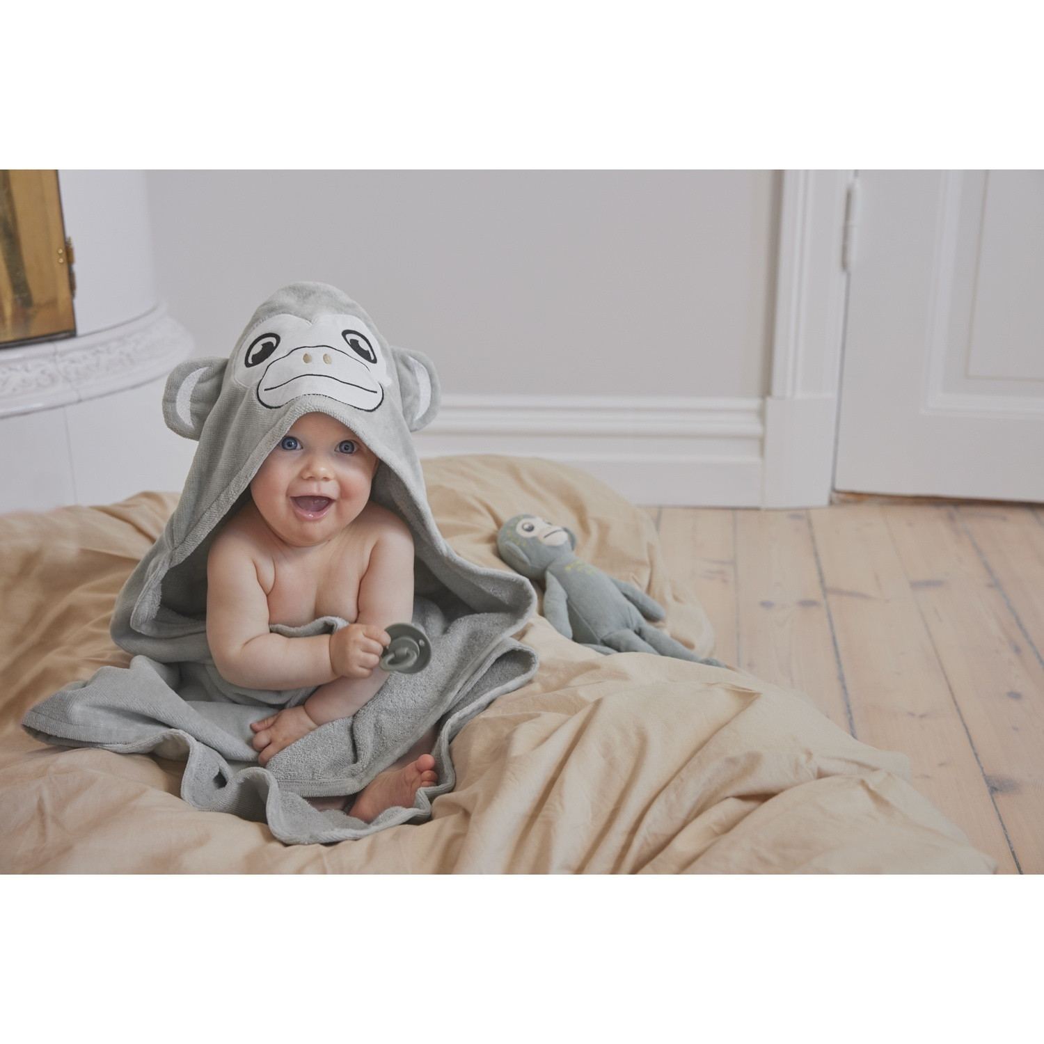 Serviette à capuche, vert galet