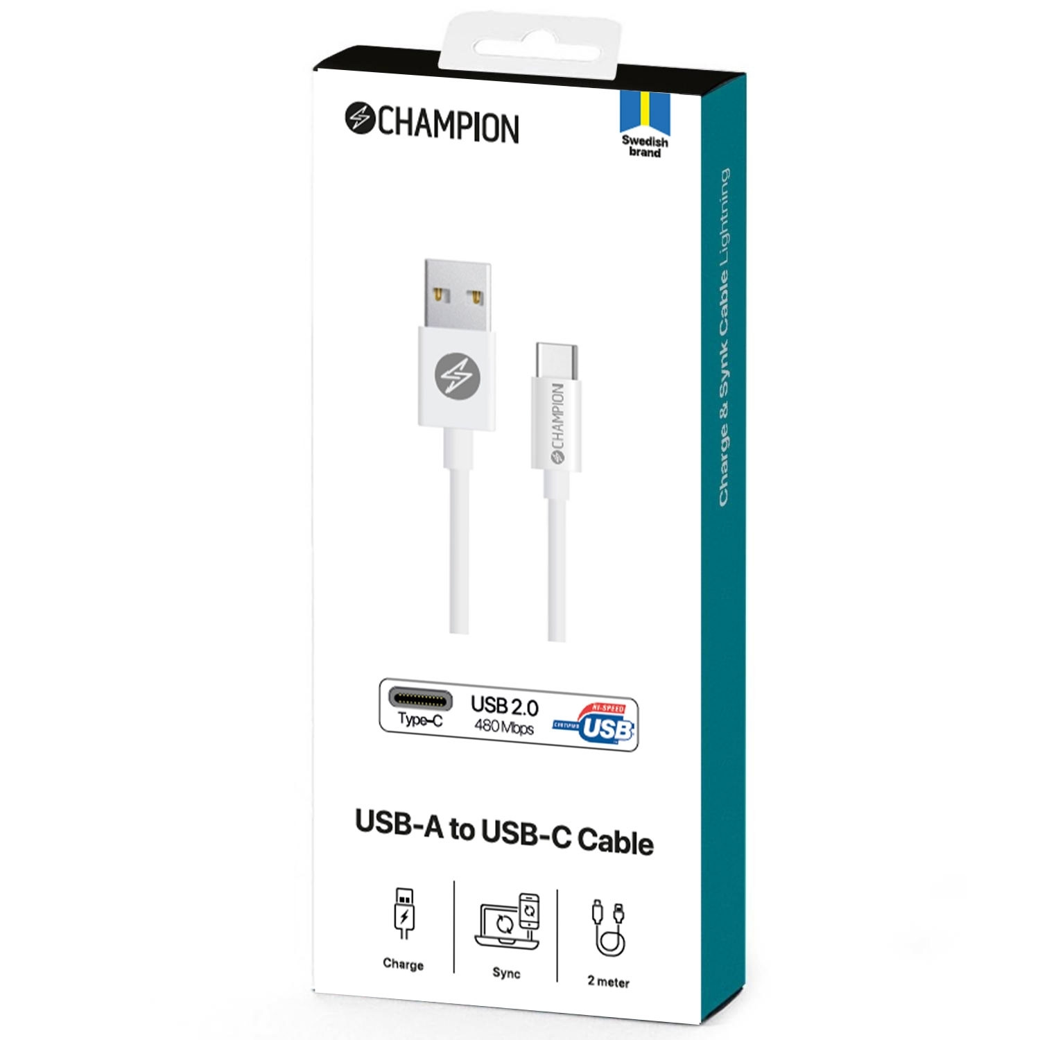 USB-A naar USB-C Kabel 2m Wit