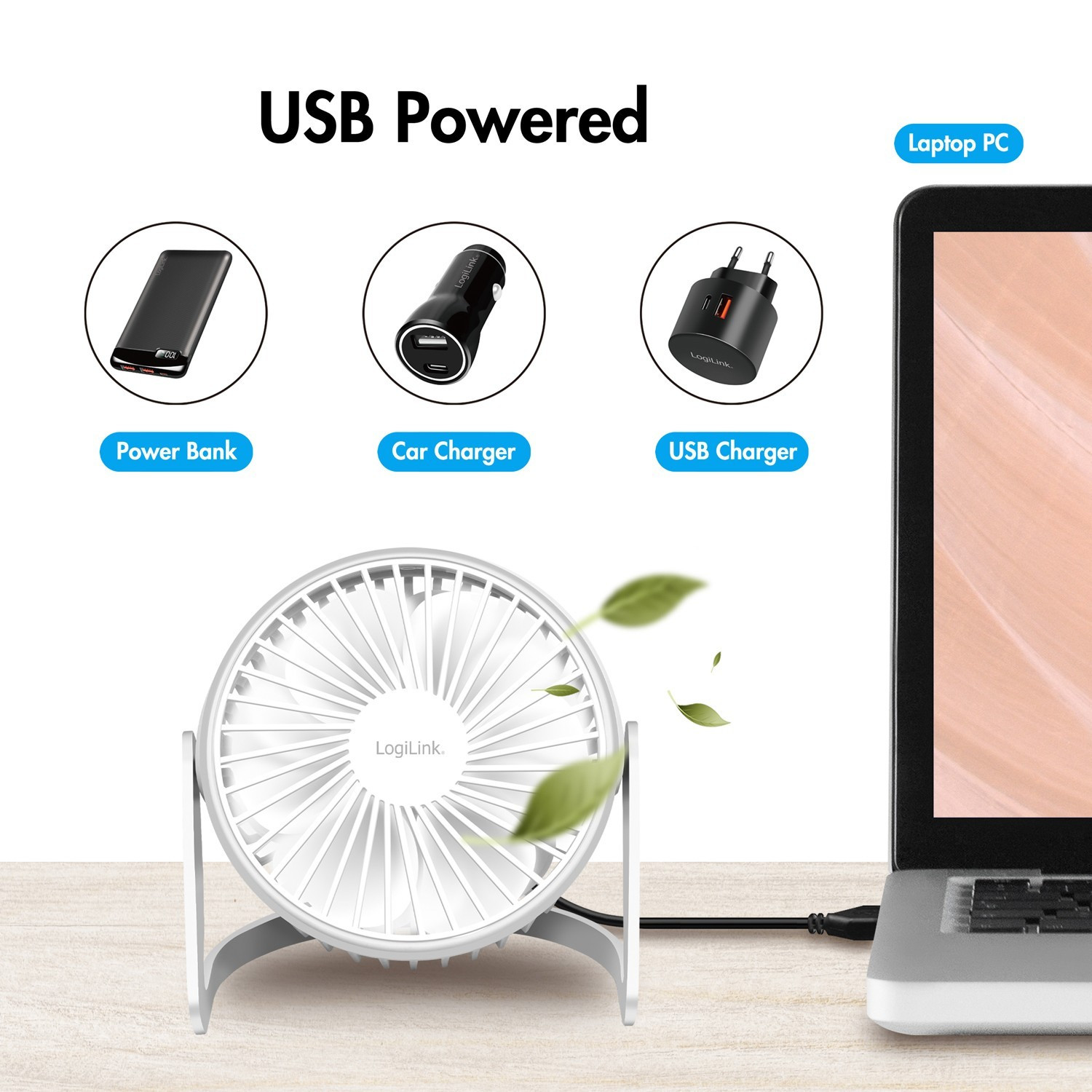 Ventilador USB Ø12,7 cm Branco