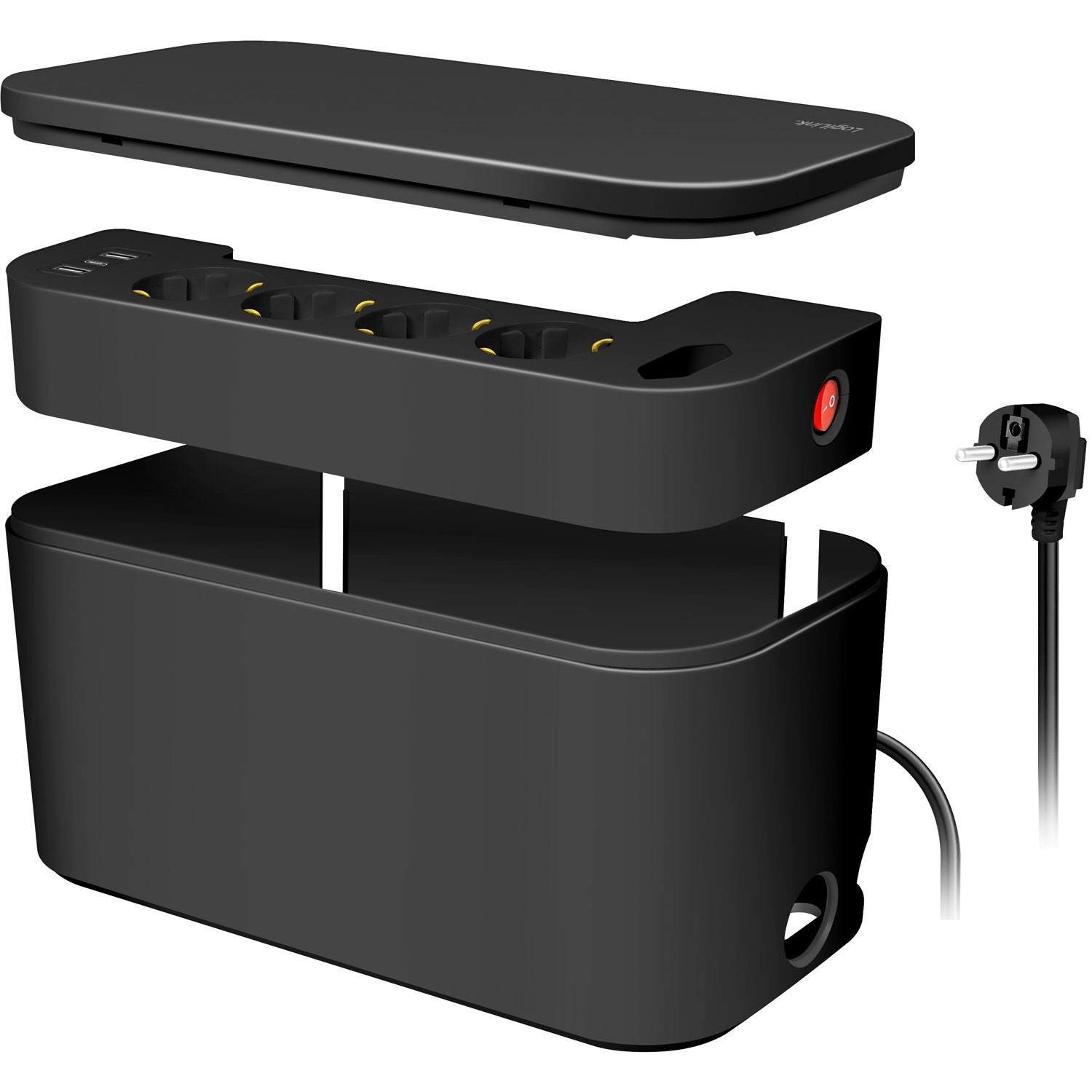 Cable box - Cable hider with branch socket + USB-A/USB-C charging B...