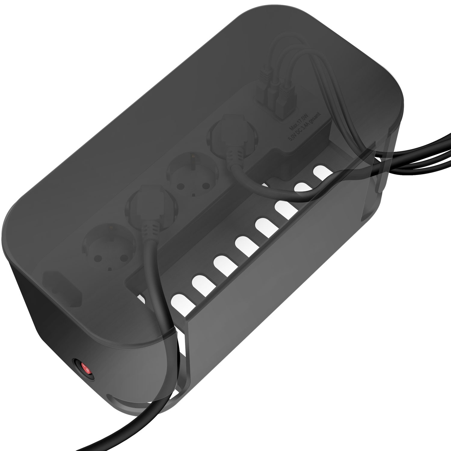 Cable box - Cable hider with branch socket + USB-A/USB-C charging B...