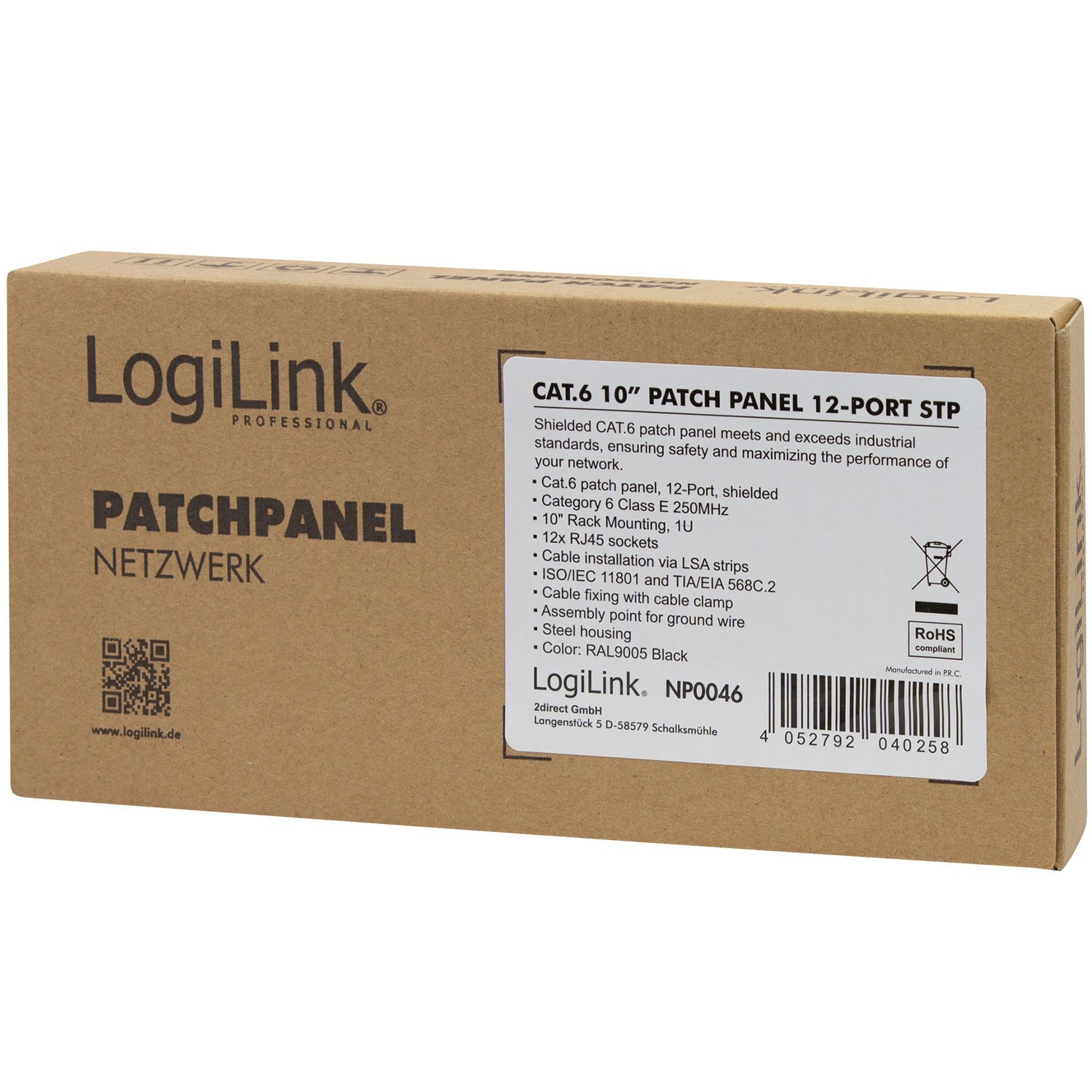 Patch panel 12 porte Cat6 per rack 10" U1 Nero
