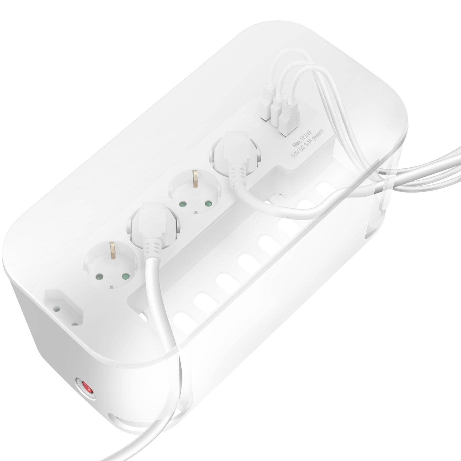Cable box - Cable hider with branch socket + USB-A/USB-C charging W...