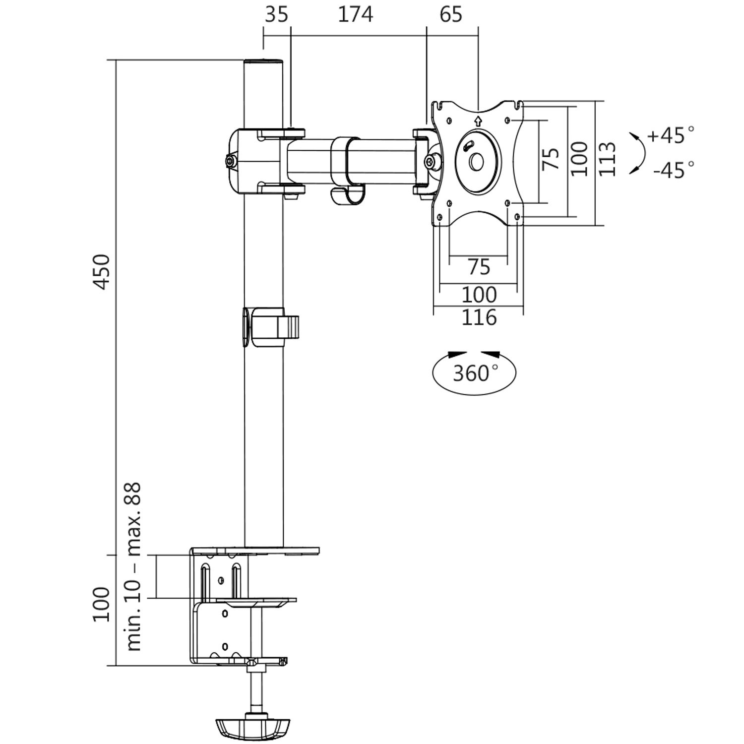 Monitorarm 13-27" 274mm