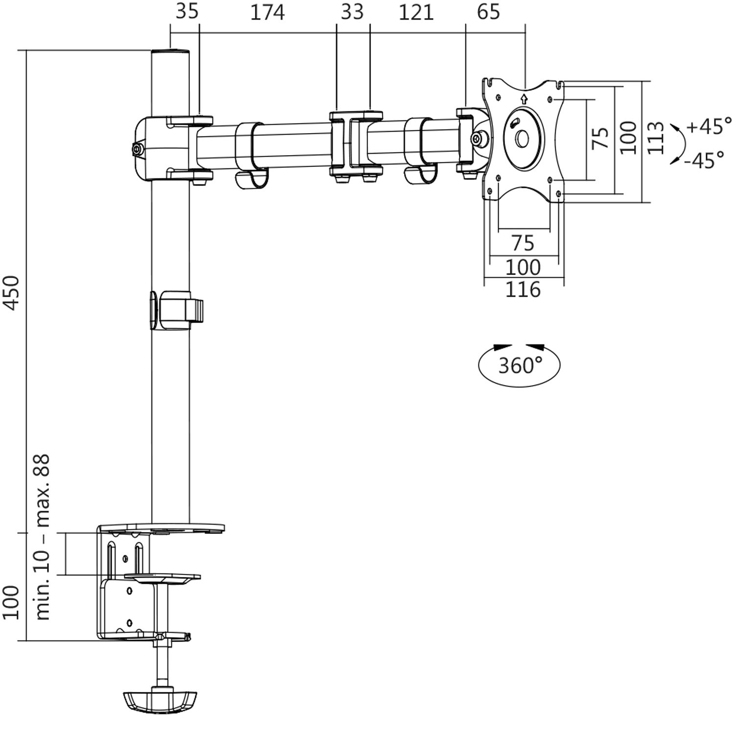 Monitorarm 13-27" 428mm