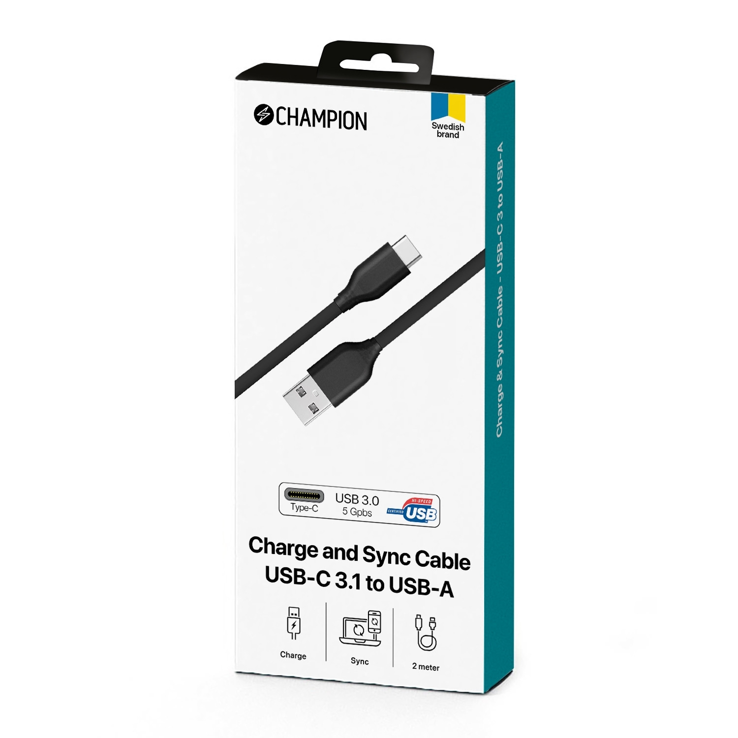 USB-A to USB-C Cable 2m Black