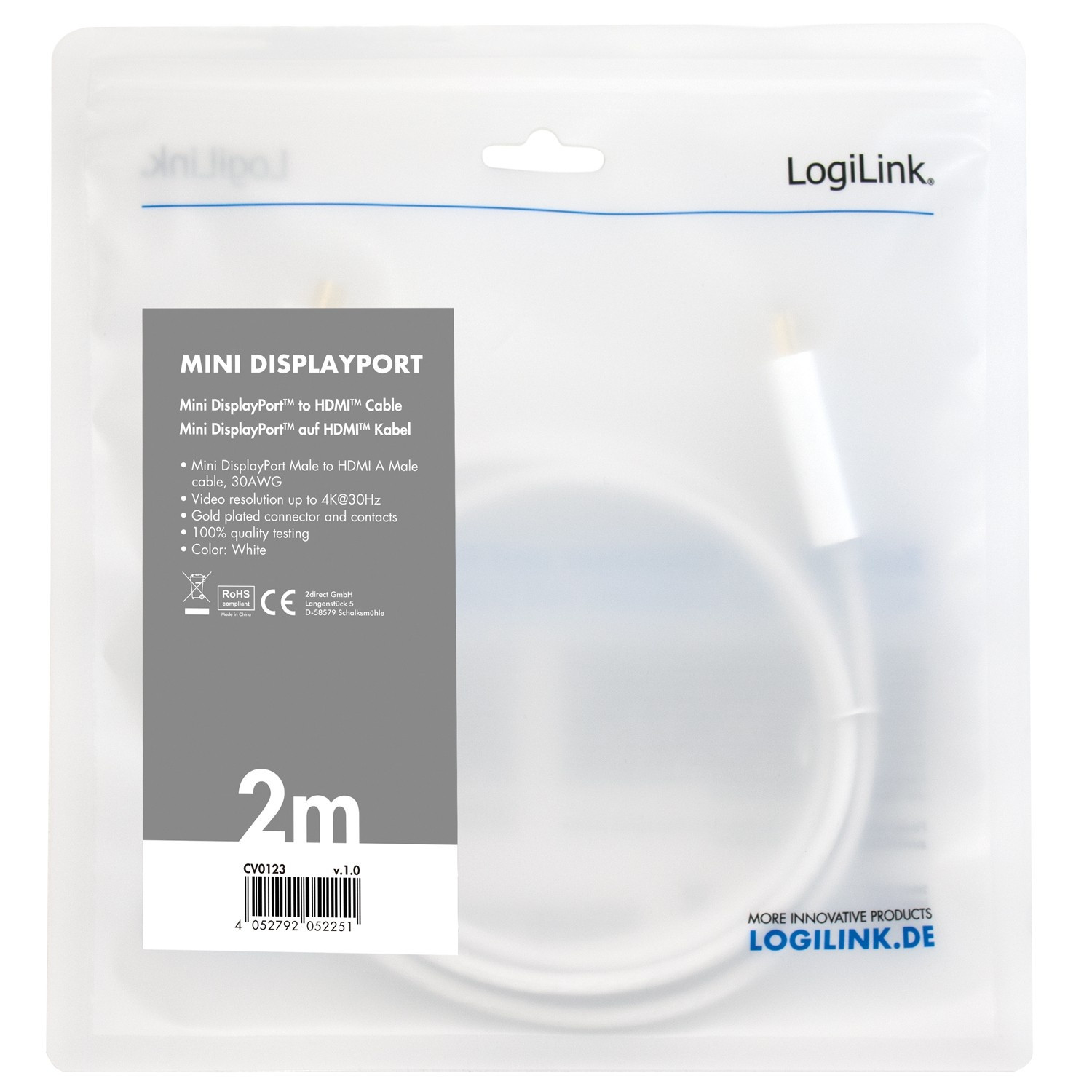 Mini DisplayPort - HDMI 4K 2m Branco