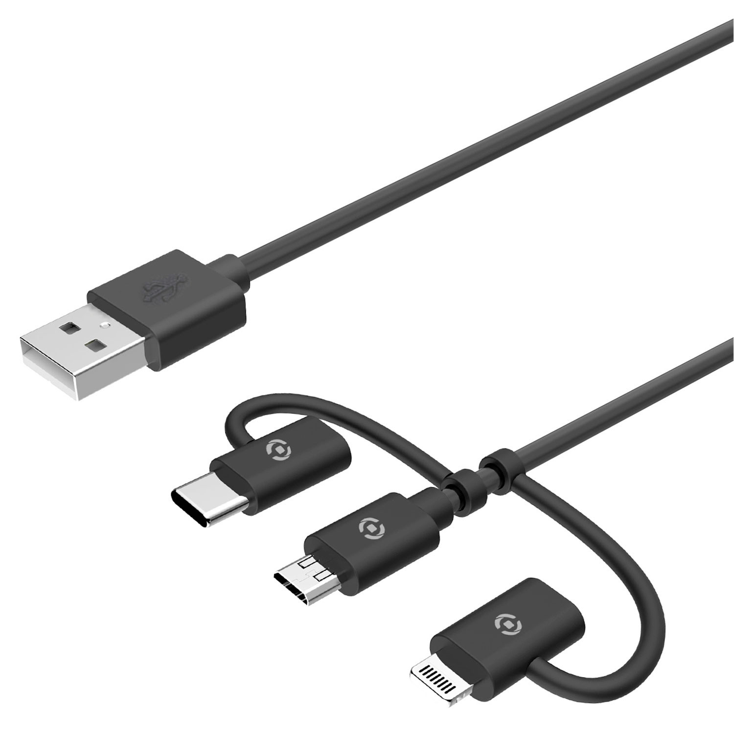 Cable 3 en 1 MicroUSB/Lightning/USB-C 1m