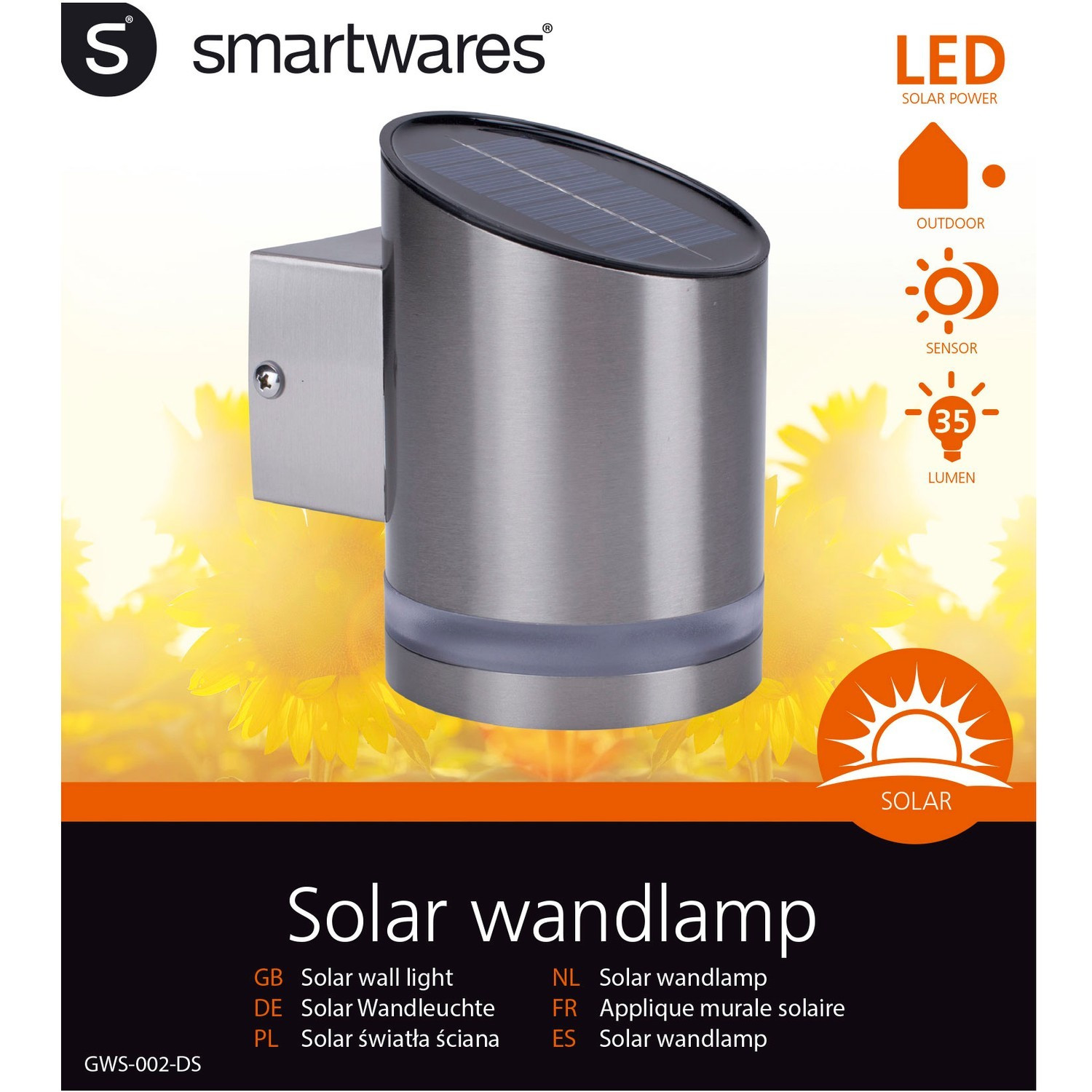 Iluminação com células solares de parede angular 35lm