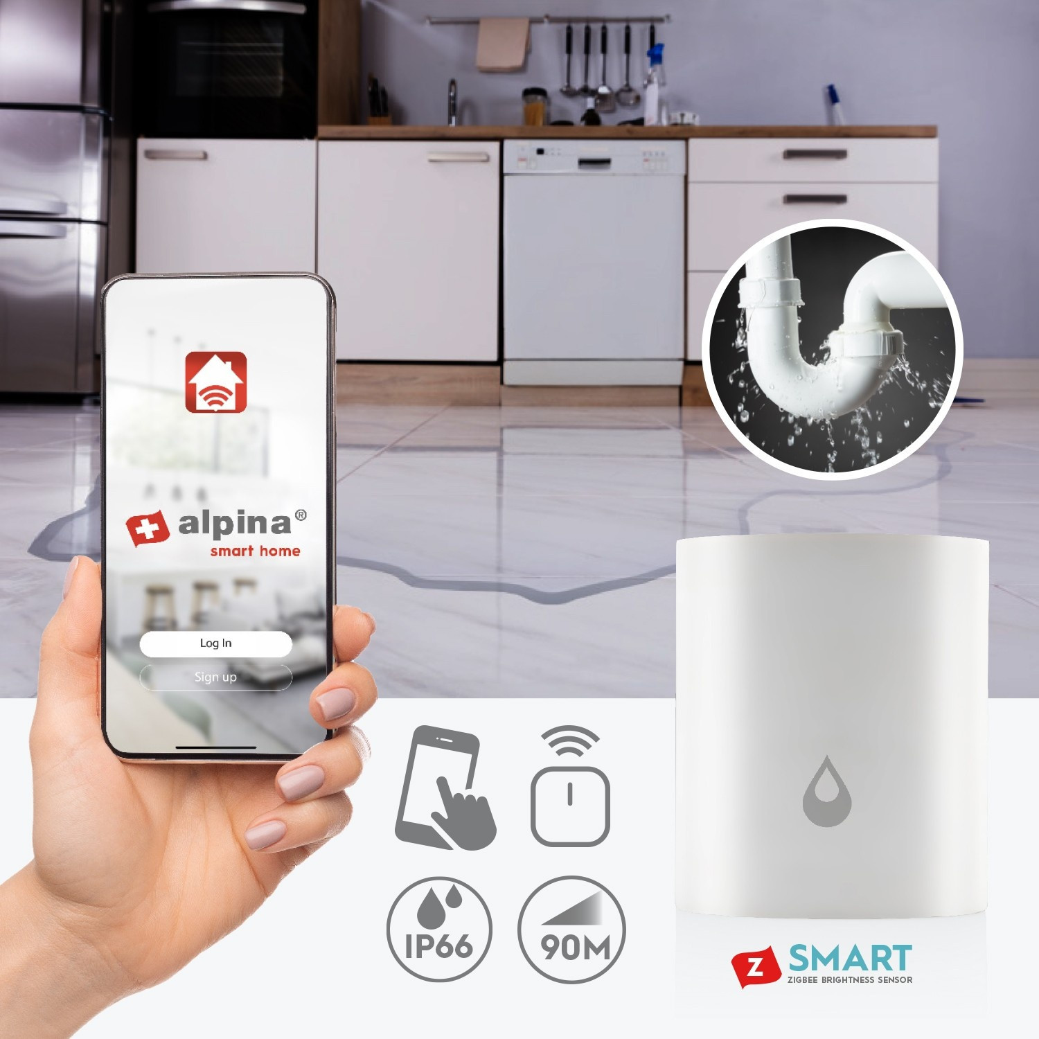 Inteligentný senzor vody a úniku Zigbee