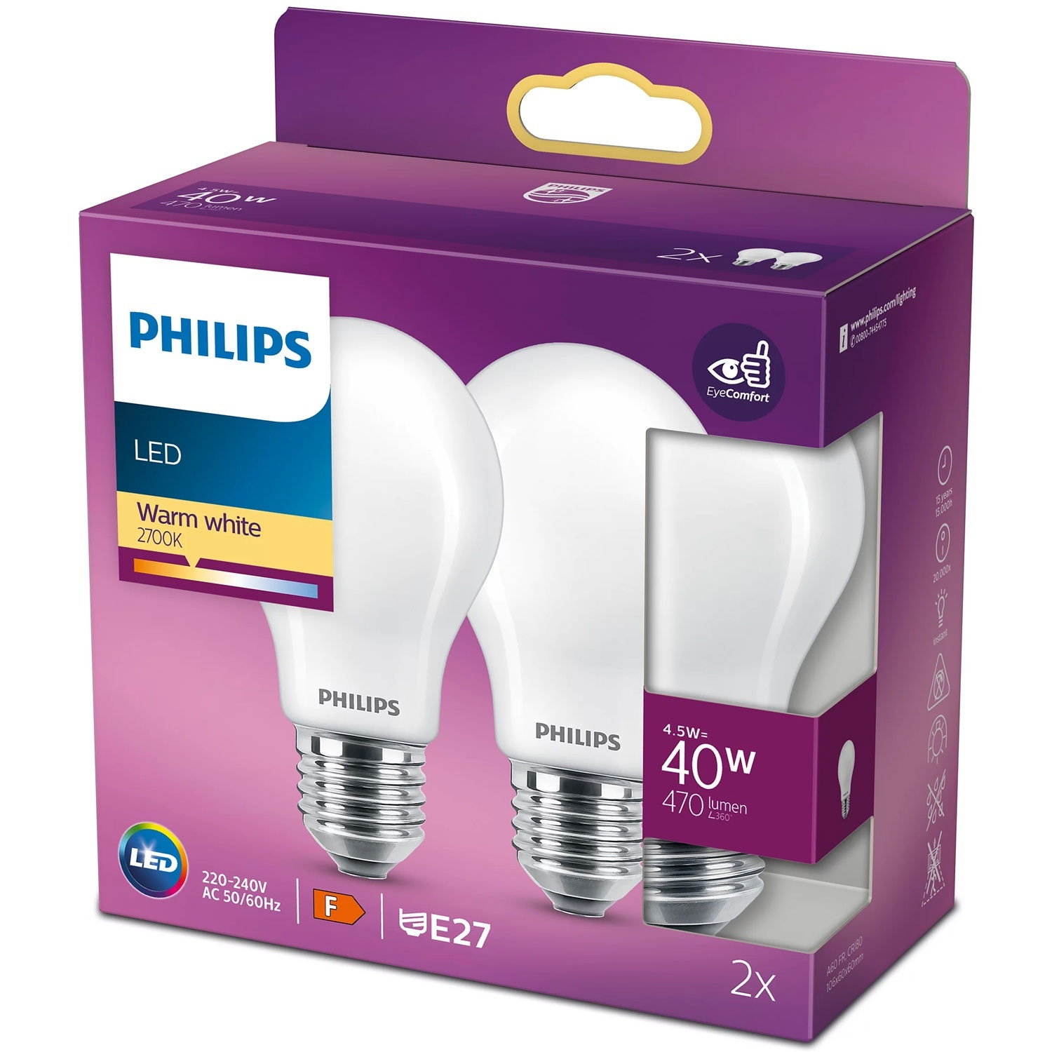 Pack 2 LED E27 Normal 40W Escarcha 470lm