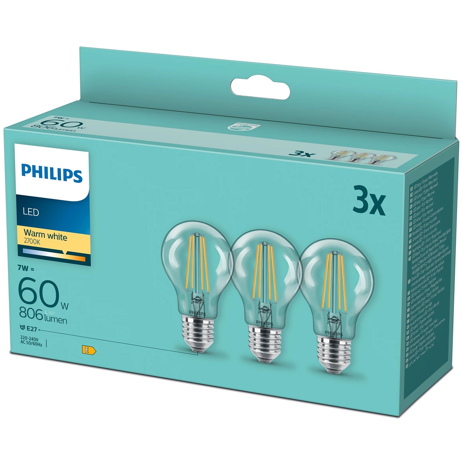 Pack 3 LED E27 Normal Claro 60W 806lm