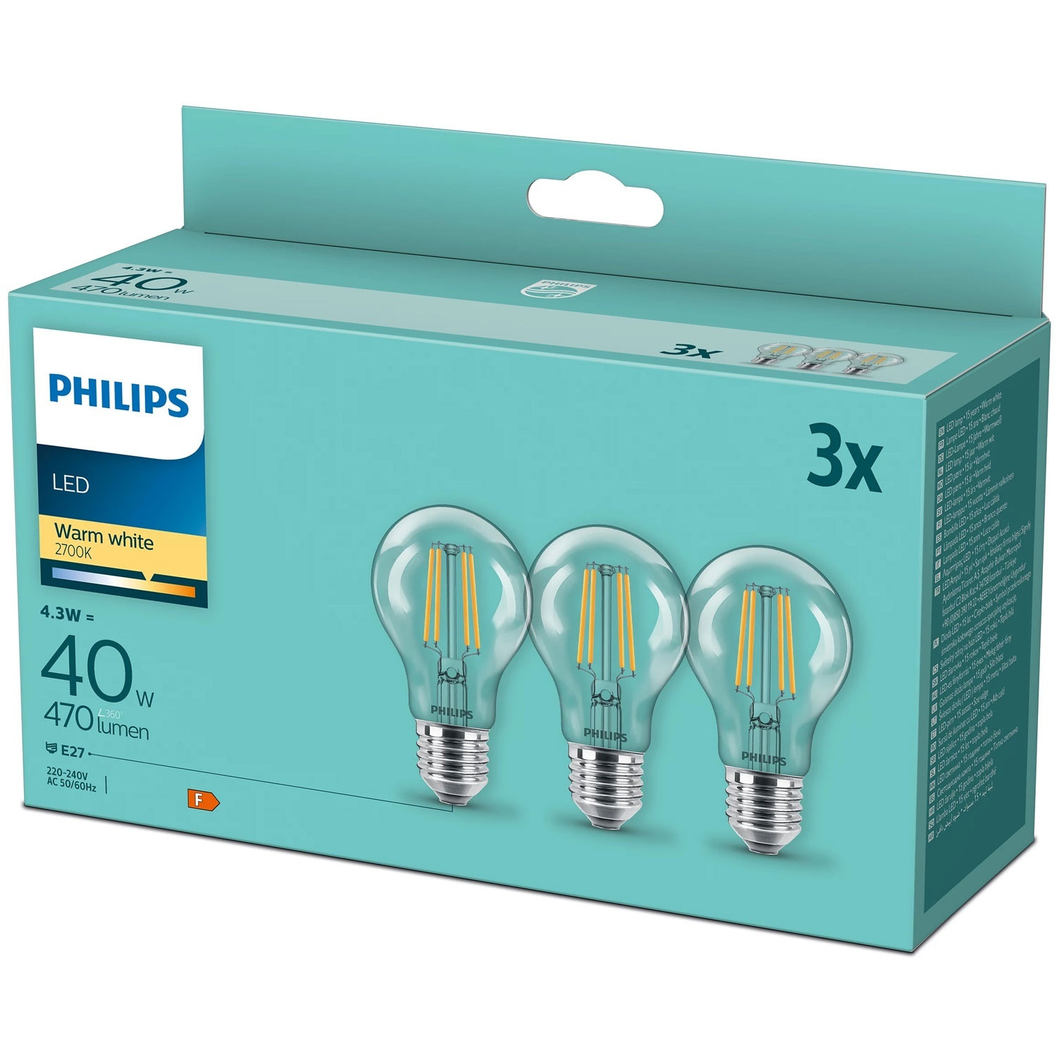 Pack 3 LED E27 Normal Claro 40W 470lm