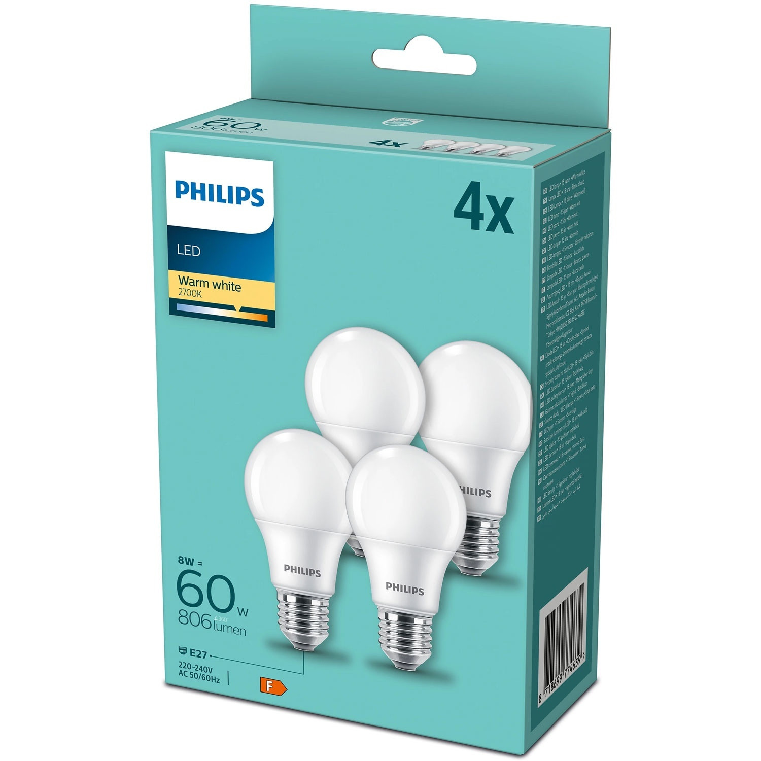 Pack 4 LED E27 Normal Escarcha 60W 806lm