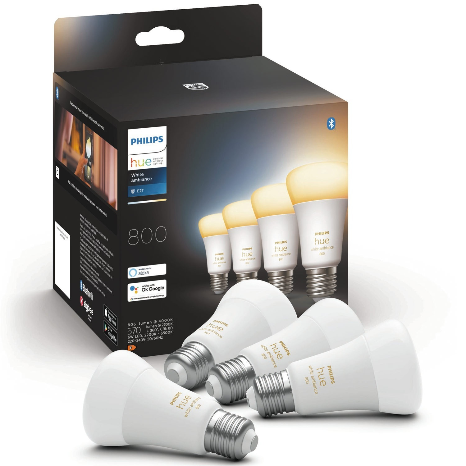 Hue White Ambiance E27 4-bal