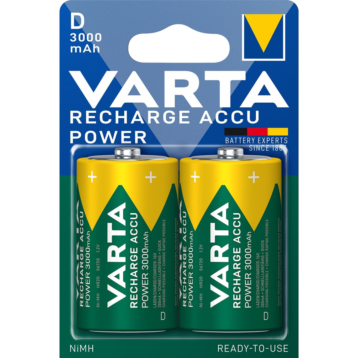 Oplaadbare batterij D 3000 mAh, 2-pack