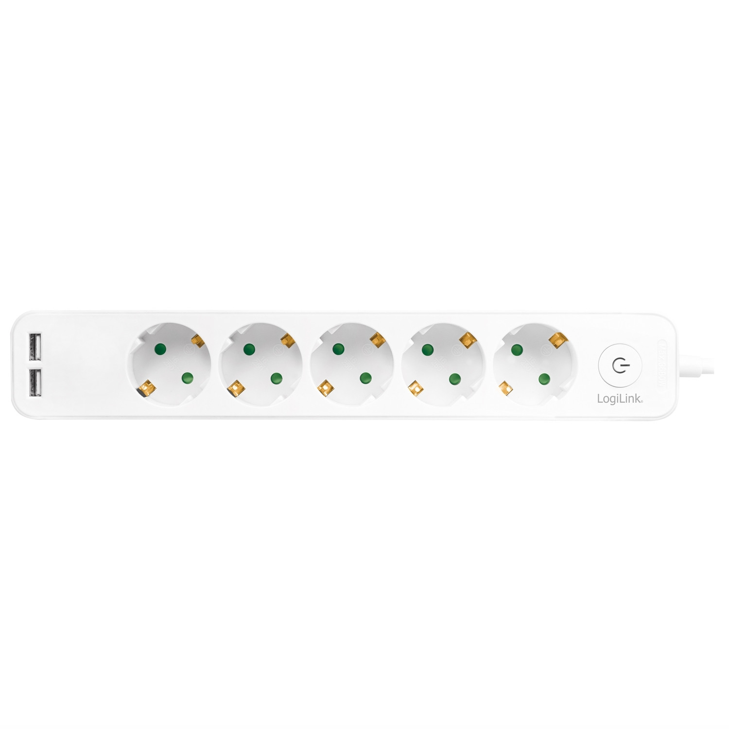 Tomada 5 vias + 2 USB com interruptor 1,5m Branco
