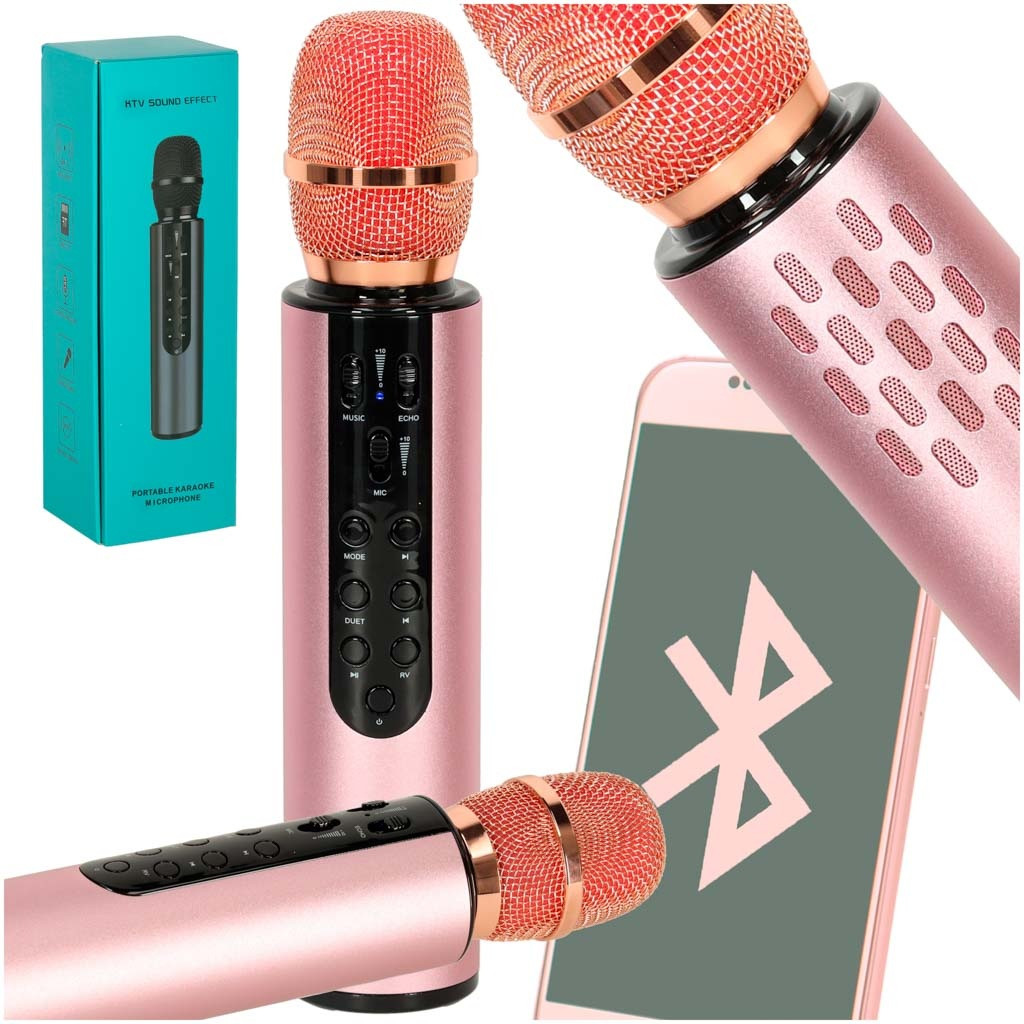 Microfono wireless per karaoke Bluetooth rosa
