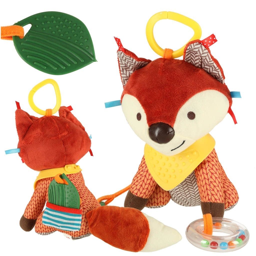 Colorful sensory fox toy with teether