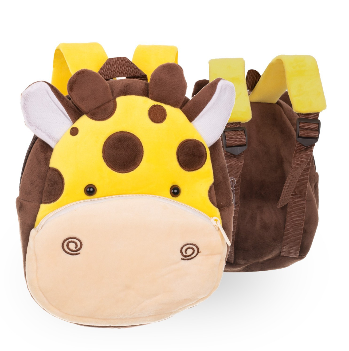 Soft children's backpack with giraffe pattern and pockets