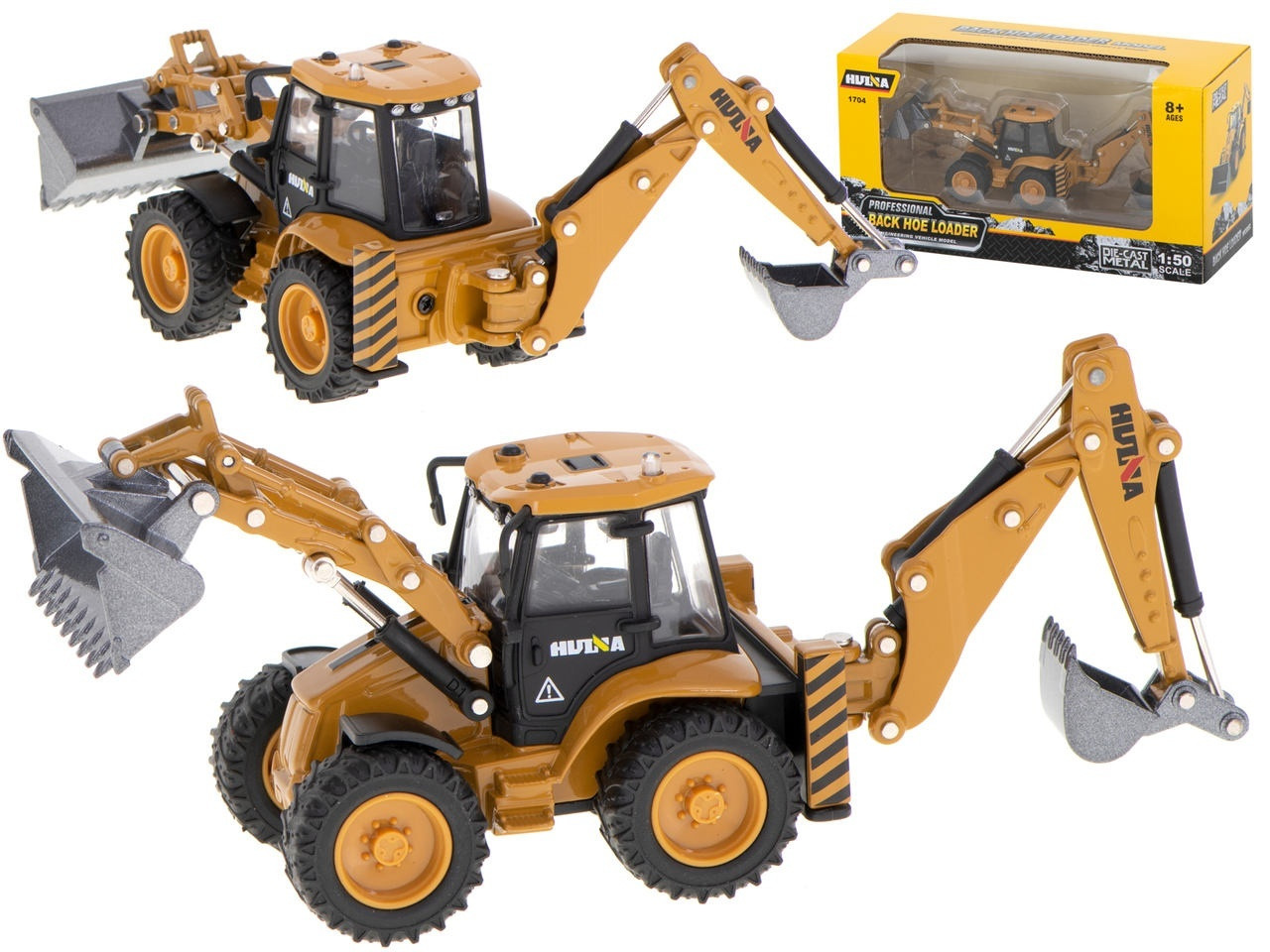 Backhoe loader 1:50 with movable metal/plastic buckets