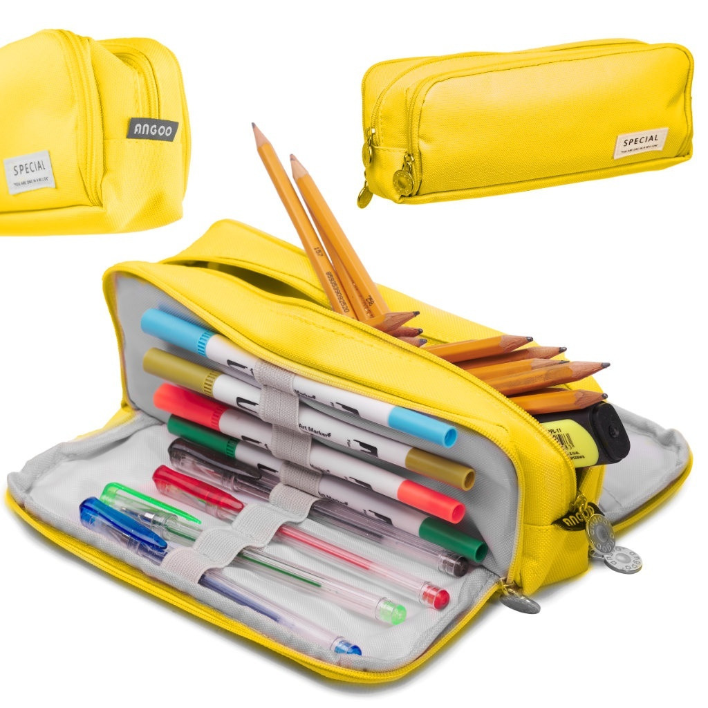 Trousse jaune spacieuse avec 3 compartiments
