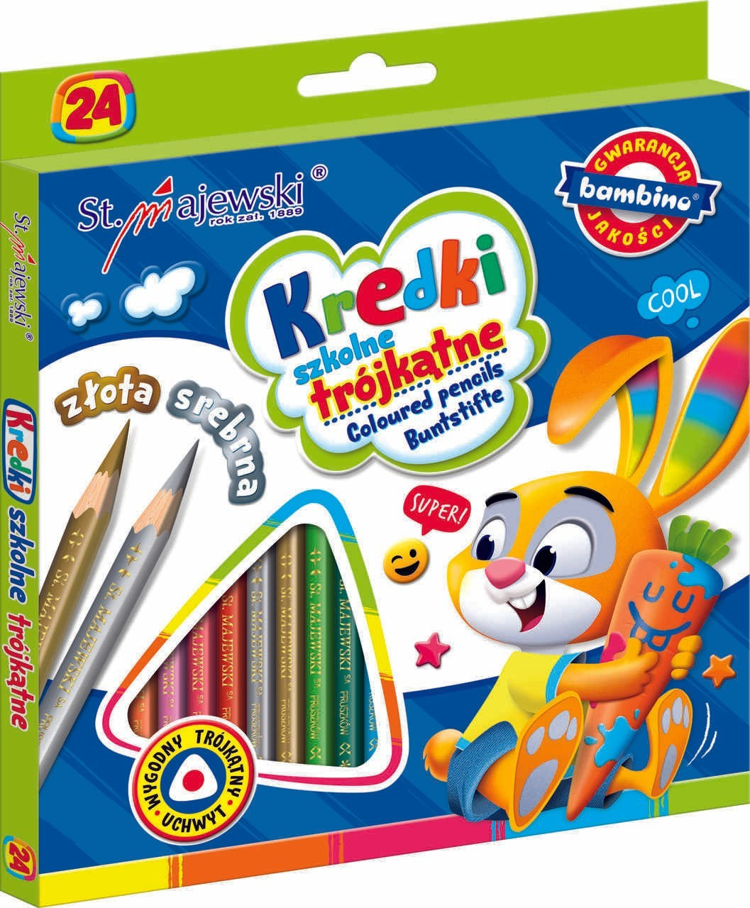 Ergonomic triangular pens in 24 colours